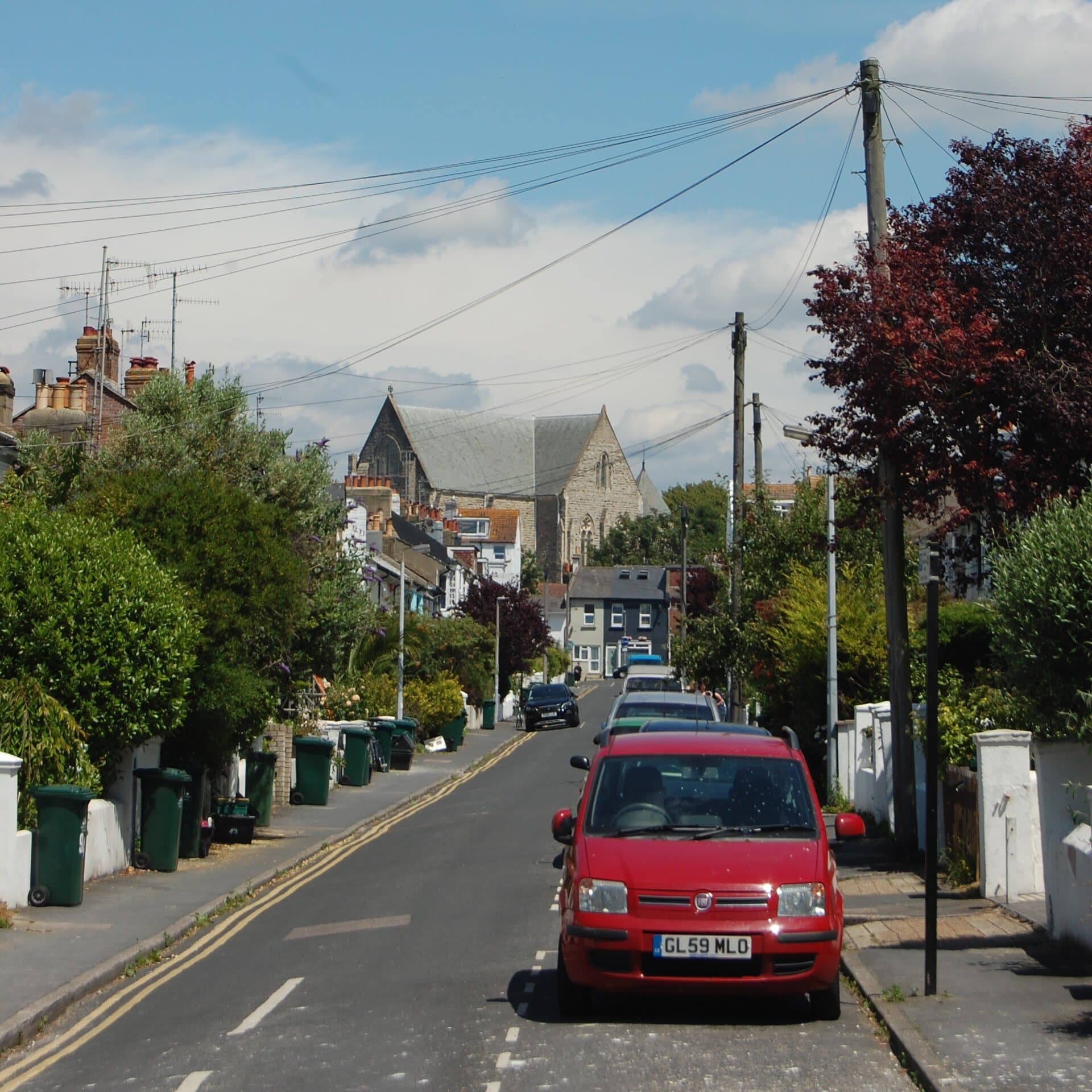 View towards St Joseph's Church along Hanover Terrace, Hanover, Brighton (July 2019)